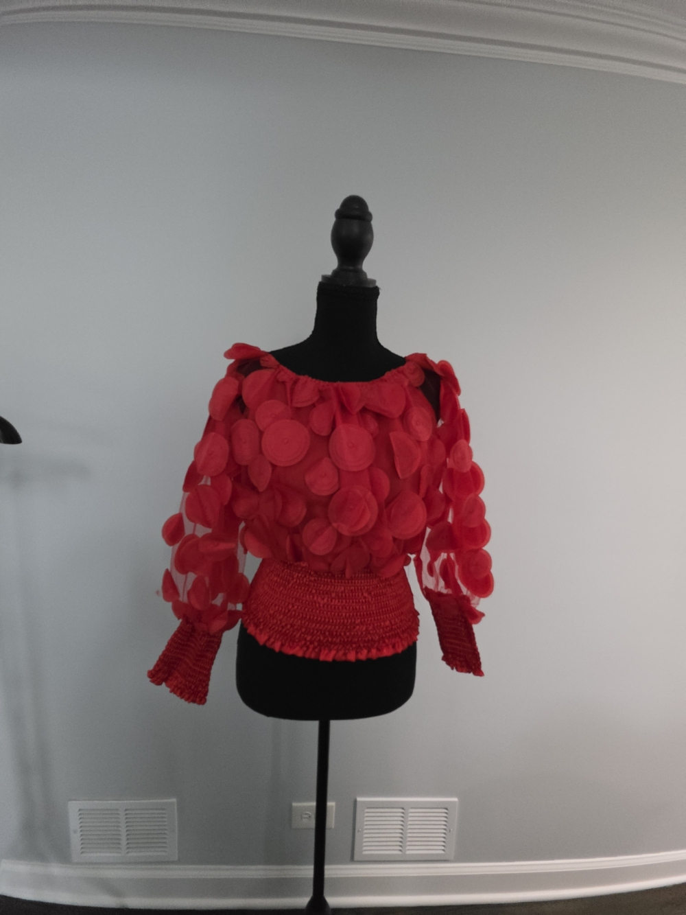 Red Textured Accent Women's Top